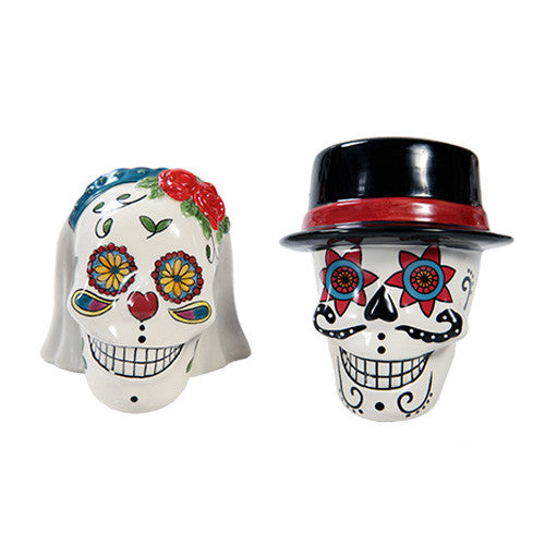 Day of the Dead Sugar Skull Wedding Couple Salt and Pepper Shaker Set
