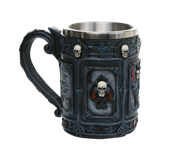 Dead Man's Hand Poker Skull Tankard 6.25 Inch Tall 11oz