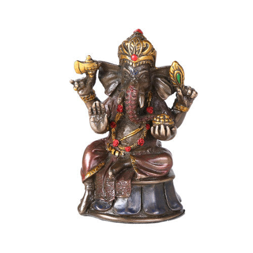 Mini Hindu God Ganesha Cold Cast Bronze Figurine Ganesh Hindu Elephant God of Success