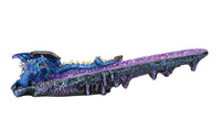 Blue Dragon on Amethyst Gemstone Quartz Stick Incense Burner Medieval Fantasy 10.75 Inch L