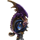 Fantasy Winged Golden Purple Dragon Eye Orb Skull Skeleton Pedestal Statue Figurine