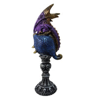 Fantasy Winged Golden Purple Dragon Eye Orb Skull Skeleton Pedestal Statue Figurine