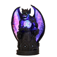 Guardian Winged Gargoyle Crystal Ball Fiber Optic Statue Figurine Gothic Myth Fantasy Sculpture Decor Battery Operated