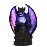 Guardian Winged Gargoyle Crystal Ball Fiber Optic Statue Figurine Gothic Myth Fantasy Sculpture Decor Battery Operated