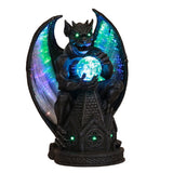 Guardian Winged Gargoyle Crystal Ball Fiber Optic Statue Figurine Gothic Myth Fantasy Sculpture Decor Battery Operated