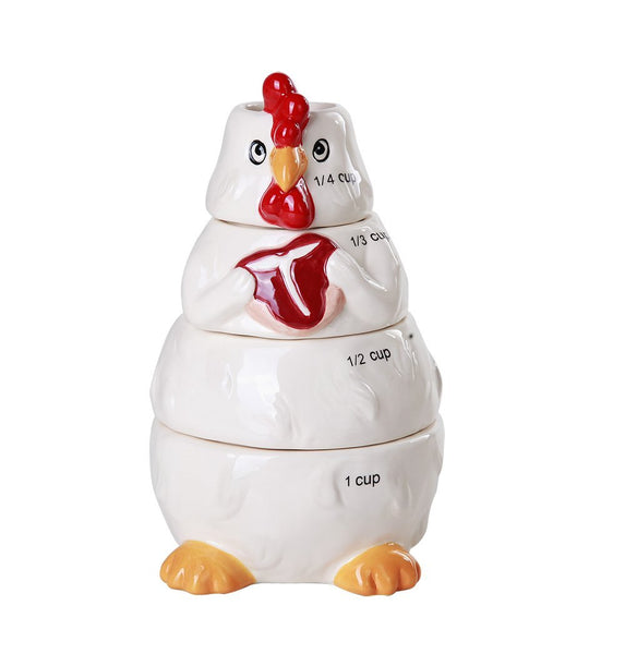 Adorable Chicken Ceramic Nesting Measuring Cup Set of 4 Creative Functional Kitc