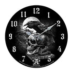 Skull Wall Clock "Poe's Raven Crown" Skull Clock By Alchemy Gothic Round Plate 13.5"D