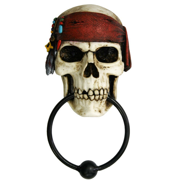 Nautical Buccaneer Pirates Skull Door Knocker Halloween Decor Figurine 7.85 Inch Tall