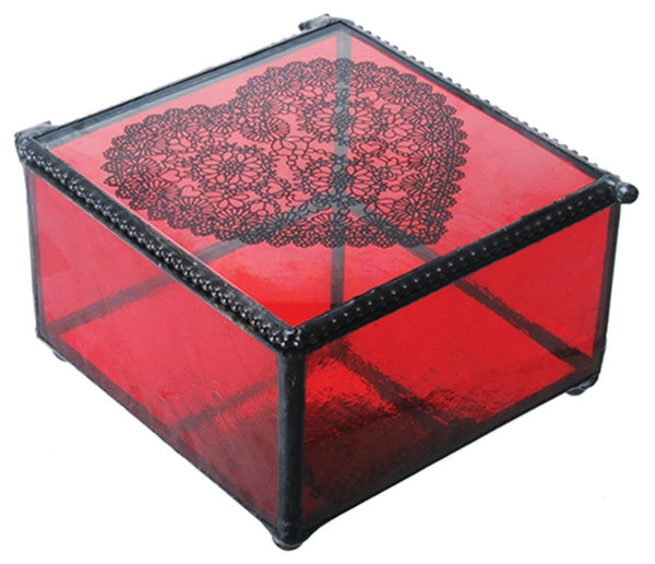 YTC 4 Inch Red Colored Glass Heart Decoration Trinket Novelty Box
