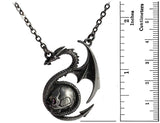 Masada Jewelry, Pewter Dragon with Man Skull Pendant Necklace