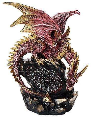 Double Headed Red Dragon LED Lighted Geode Rock Cavern Figurine