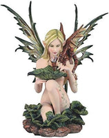 StealStreet SS-G-91821 Fairy Sitting Down with Red Dragon on Shoulder Figurine, 13.75"