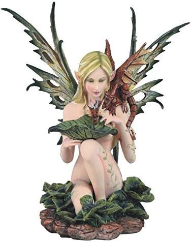 StealStreet SS-G-91821 Fairy Sitting Down with Red Dragon on Shoulder Figurine, 13.75"