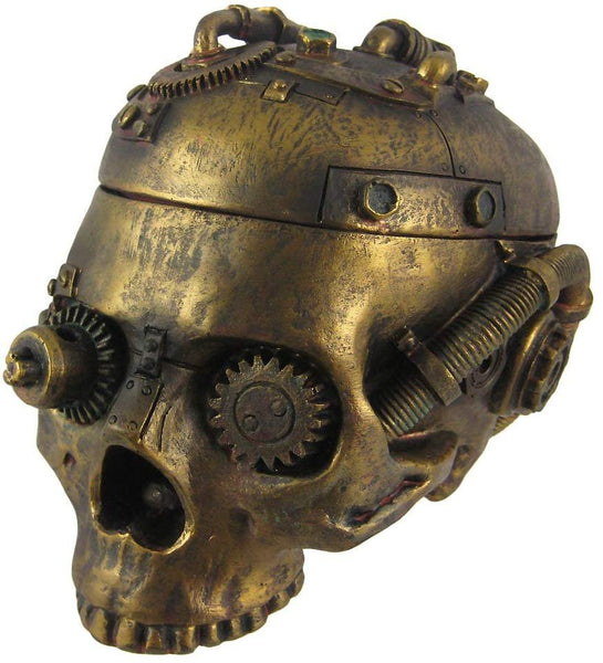 Steampunk Skull Ashtray Trinket Box with Lid Statue