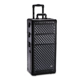 Professional Makeup Artist 3 in 1 Rolling Makeup Train Case Cosmetic Organizer with Easy Slide Extendable Storage Trays and Removable Trays