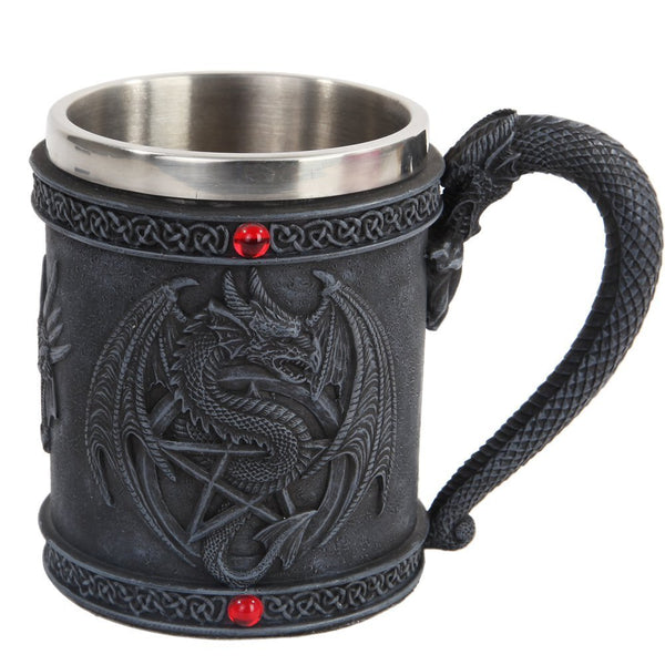 Pacific Giftware Winged Dragon Star Mug Chalice Resin Body Stainless Steel Faux Stone