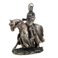 9957 9" Crusader Knight Riding A Horse with Shield Statue Figurine