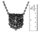 Masada Jewelry, USMC Logo with Skulls and Guns Pewter Pendant Necklace, Lead Free Alloy