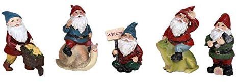 ABZ Brand Miniature Set of 5 Garden Gnomes Mini Garden Decor Starter Set