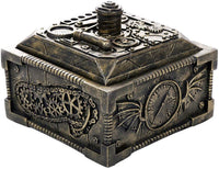 Pacific Giftware Steampunk Gearwork Pressure Gauge Lidded Stash Box Sculptural Decor 4 Inch Square Box