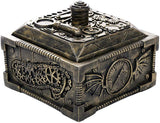 Pacific Giftware Steampunk Gearwork Pressure Gauge Lidded Stash Box Sculptural Decor 4 Inch Square Box