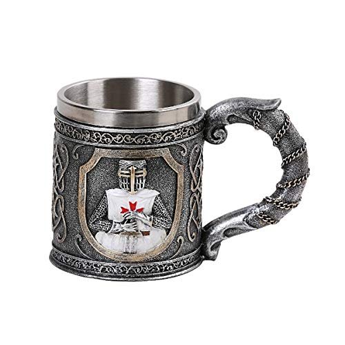 PT Crusader Knight Collectible Resin Figurine Drinkable Coffee Mug with Removable Stainless Steel Inner