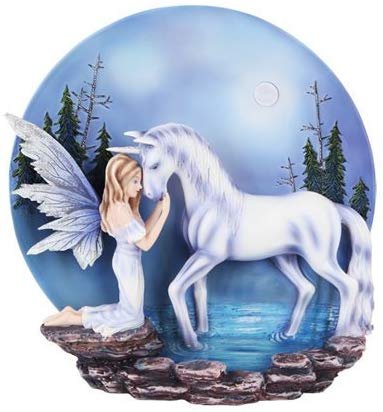 PTC 12 Inch Unicorn with White Winged Fairy Scene Statue Figurine
