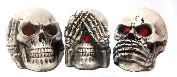 Bellaa 24160 Skull Statue The Hear No See No Speak No Evil 3 Inch