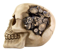 Steampunk Cyborg Protruding Gear Work Human Skull Statue Clockwork Gear Design Skeleton Cranium Figurine