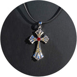 Masada Jewelry, Cross with Red Studded Gemstone Metal Pendant Rope Necklace