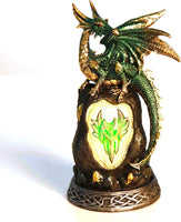 Green Mystic Forest Dragon with LED Light On Crystal Rock Mountain 7.5H