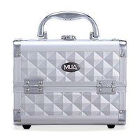 Mini Makeup Train Case 9.5" Aluminum Professional Cosmetic Organizer Box with Mirror