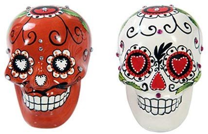 Pacific Giftware Day of Dead Sugar White & Red Skulls Salt & Pepper Shakers Set Rhinestone DOD
