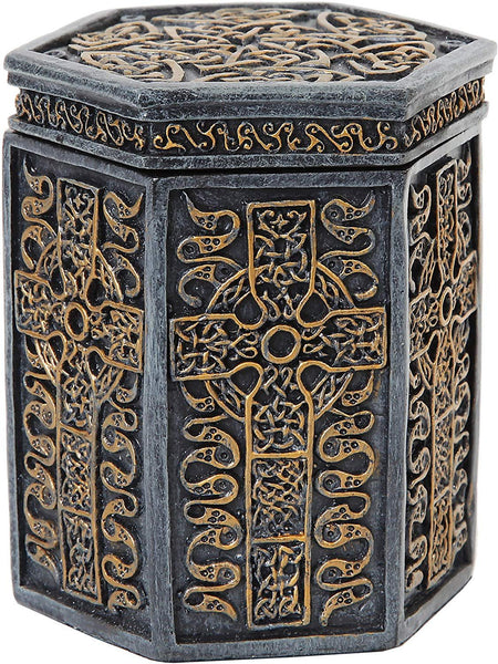 PTC 4.13 Inch Engraved Celtic Cross Octagon Jewelry/Trinket Box Figurine
