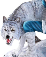 Pacific Giftware Large Winter Fairy Warrior with White Wolf Bow and Arrow Statue 18 Inch Collectible