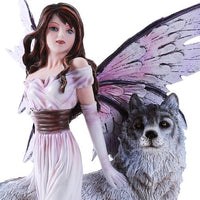 Pacific Giftware Purple Winged Fairy with Lone Wolf 10.5 Inch Collectible Figurine