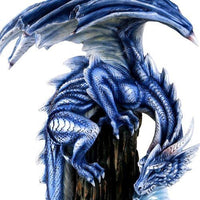 Pacific Giftware Beautiful Large Blue Dragon Guardian Protecting Young Accent Table 28 Inch Glass Top