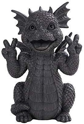 PT Garden Dragon Peace Victory Hands Dragon Garden Display Decorative Accent Sculpture Stone Finish 10 Inch Tall