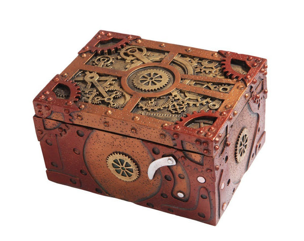 Steampunk Themed Clockwork Jewelry Trinket Box Figurine 5"Long