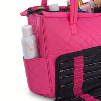 KIOTA Beauty Bag - Ideal for Bottles - Makeup Brush Storage Pocket and Outer Pockets - Quilted Finish Shoulder Bag Cosmetic Organizer