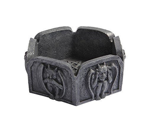 5.13 Inch Gargoyle Embellished Hand Painted Resin Ashtray, Gray