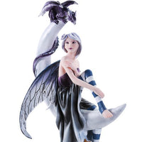 Pacific Giftware Celestial Fairy Seated on Crescent Moon with Fantasy Dragon Figurine 13 Inch