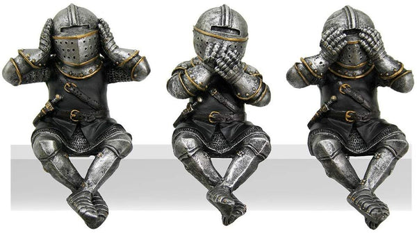 Pacific Giftware Medieval Knights See No Evil Speak No Evil Hear No Evil Whimsical Funny Knights Shelf Sitters Collectible Set