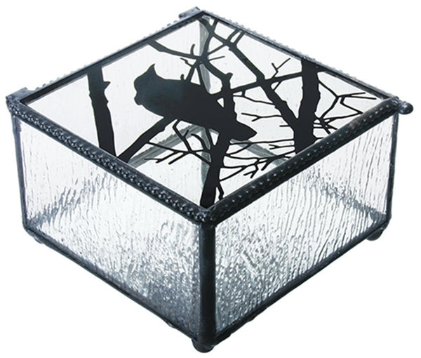 YTC 4 Inch Raven on Branch Clear Glass Decoration Novelty Trinket Box