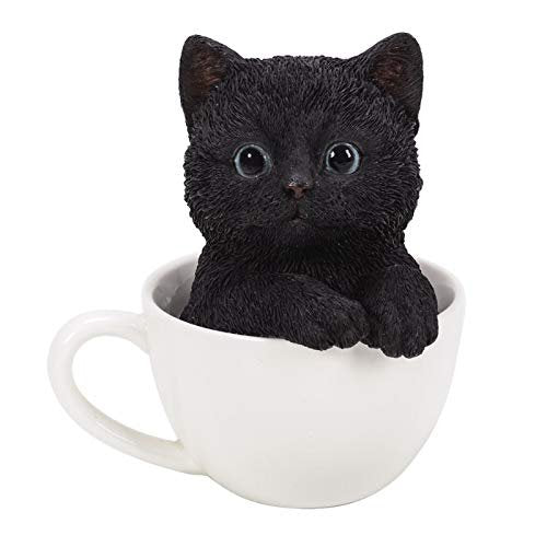 Pacific Giftware Black Kitten Tea Cup Pal Statue Home Decor