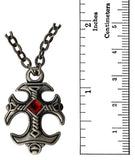 Masada Jewelry, Pewter Celtic Cross with Red Crystal Rhinestone Pendant Necklace