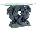 Pacific Giftware Medieval Double Dragons Sculptural Table Oval Glass Topped Home Accent Table 24 Inch L