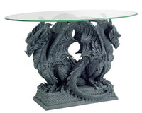 Pacific Giftware Medieval Double Dragons Sculptural Table Oval Glass Topped Home Accent Table 24 Inch L