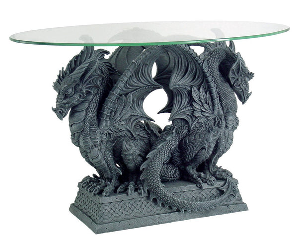 Pacific Giftware Medieval Double Dragons Sculptural Table Oval Glass Topped Home Accent Table 24 Inch L