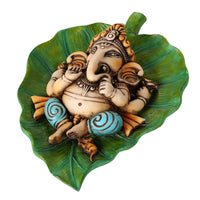 Pacific Giftware Lord Ganesha Laying On Peepal Banyan Leaf Supreme Hindu Deity Remover of Obstacles and Collectible Figurine (Color)
